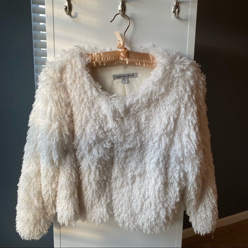 Formal White Shaggy Cardigan
